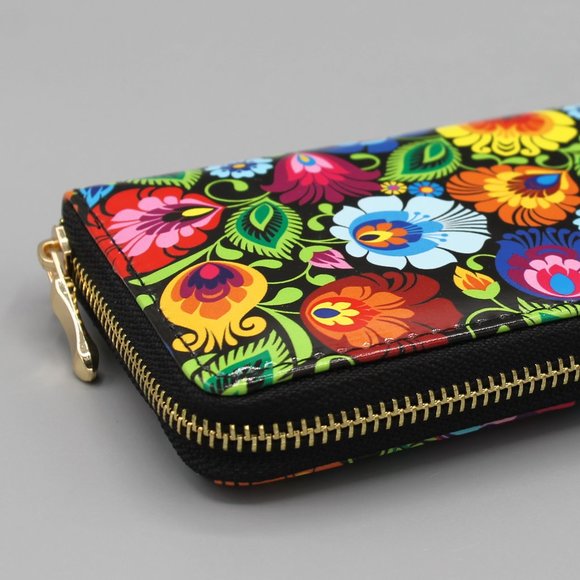 Wallet clutch folk folklore design flowers new - Picture 2 of 11